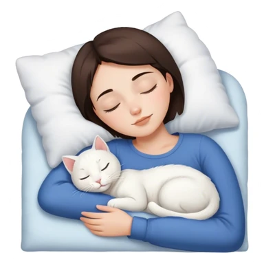 White kitty sleeping on brunette white girl short hair  sticker
