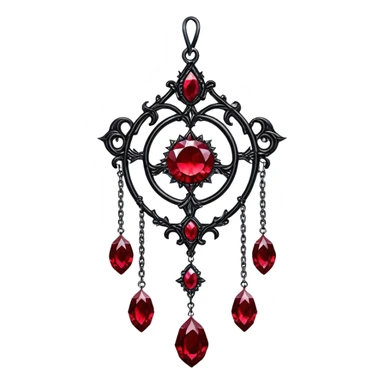Epic gothic Hanging suncatcher, chains with shiny sparkly with ruby-gemstones and obsidian-gemstones,  sticker