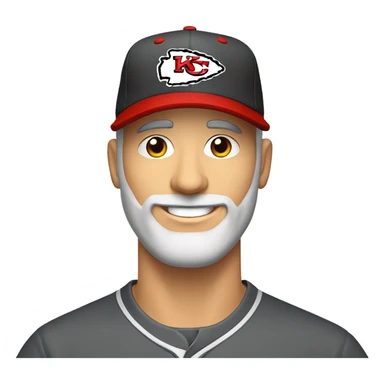 smiling white man with gray beard in baseball cap with kc chiefs logo sticker