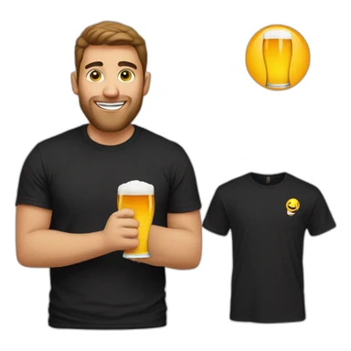 Man with a black T-shirt holding a glass of beer. On the T-shirt is a BBS logo sticker