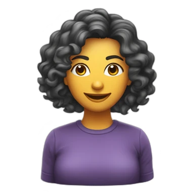 Uma mulher branca de cabelo curto cacheado usando uma câmera fotográfica sticker