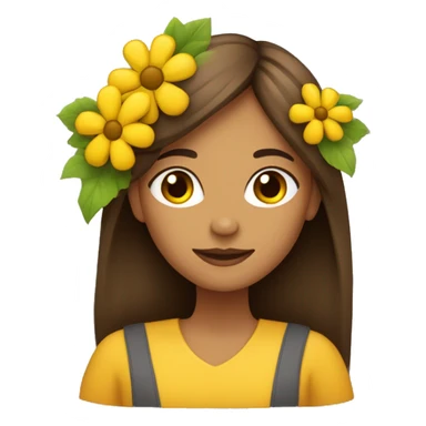 mujer de cabello castaño con flores amarillas sticker
