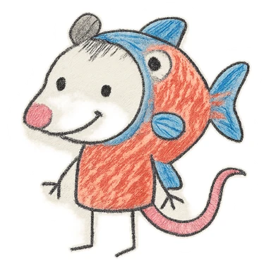 cute cartoon possum dressed up like a fish sticker