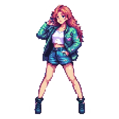 K-pop idol inspired by Blackpink, dynamic pose, stage lights, trendy outfit, pixel art style sticker