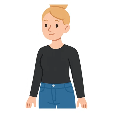 flat toon style blond woman with bun, long sleeve black shirt, and jeans sticker