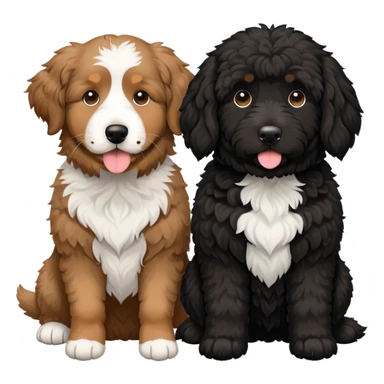 2 dogs, one is a light brown Aussie doodle. the other is a All black Berenedoodle with white eyebrows . Make both same size sticker