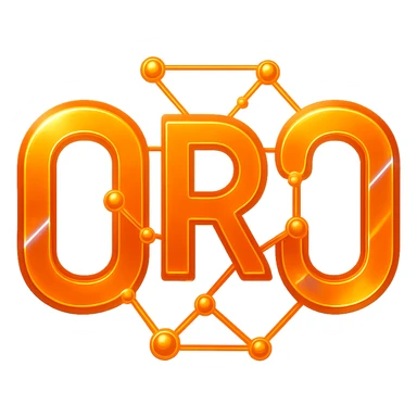Tech-inspired 'ORO' emoji in orange hues, neural links interwoven through the letters, with holographic effects and a modern, innovative feel. sticker