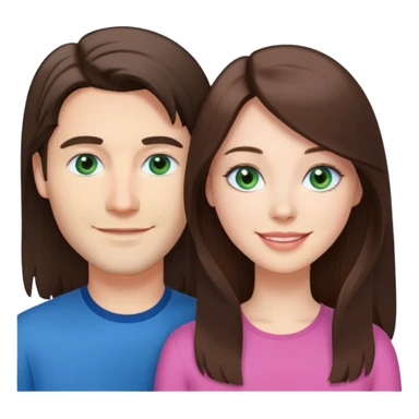 “A pink Polaroid-style photo of a couple: a white woman with long brunette hair and blue eyes, and a white man with short brunette hair and green eyes.” sticker