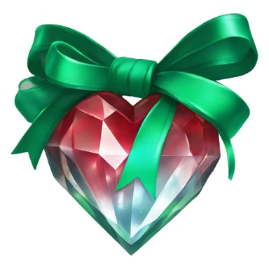 crystal red heart wrapped in emerald bow sticker