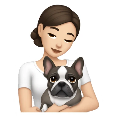 Brunette and brown eyes woman hugging grey French bulldog sticker