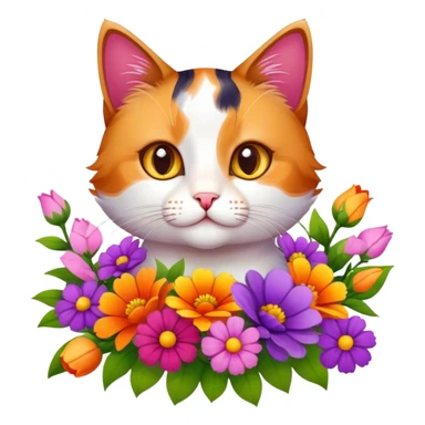 A cute cat holding a lot of flowers sticker