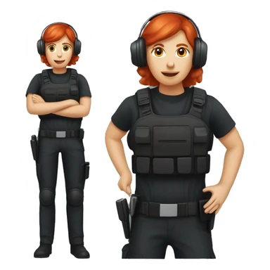 operator dressed in black with a milatary helmet, without glasses, wearing a headset, ready to respond to alerts, preferably red-haired female  sticker