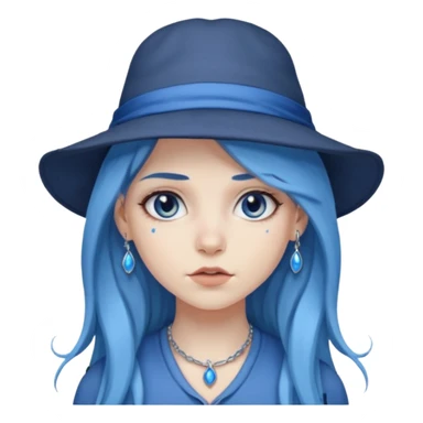 blue long hair killing looks in gray girl with hats sticker