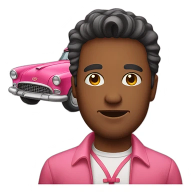 Man with pink shirt and vintage red car sticker