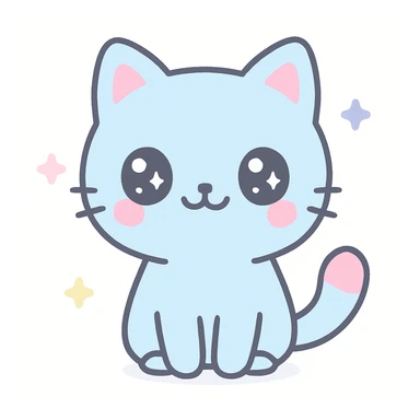 kawaii style smiling cat with big eyes, pastel colors, simple background sticker