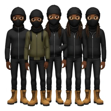 Group of African American men with dreadlocks wearing black ski masks covering their face wearing black skinny jeans and black timberland boots sticker