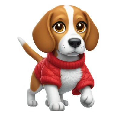 Beagle with red winter clothes and snowball fight sticker