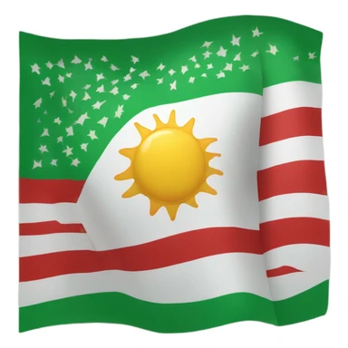 Create a flag with the sun in the middle of the flag, the top part is red, the middle is white and the bottom part is green sticker