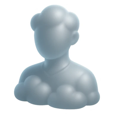 shoulder-up person fully made of white fluffy convex clouds, matte glass style sticker