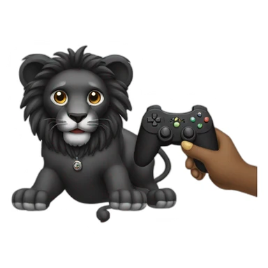 Black lion holding a controller playing a video game sticker