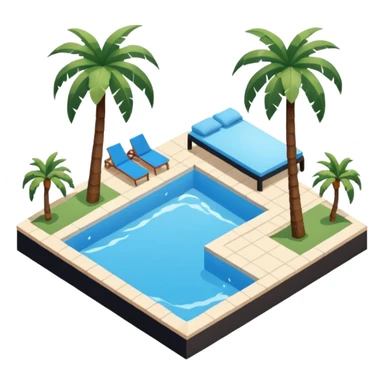 Spanish airbnb pool, palm trees isometric exterior sticker
