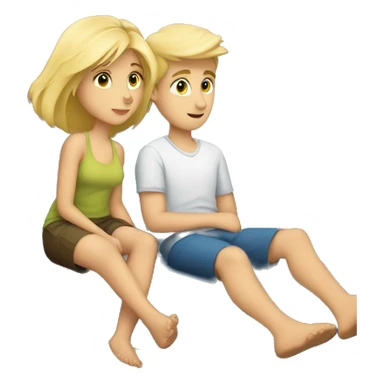 A boy and a blond girl layed down in sofa watching tv sticker