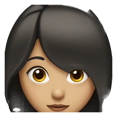 A girl, she has medium straight black hair, her eyes are the color of honey sticker