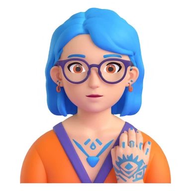 character with blue hair, glasses, and visible tattoos sticker