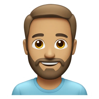 Face Shape: Oval with a slightly prominent forehead.
Skin Tone: Light.
Eyes: Light blue, wide and expressive.
Eyebrows: Light brown.
Mouth: Smiling with visible teeth.
Hair: Light brown
Full beard and mustache, light brown with some grey sticker
