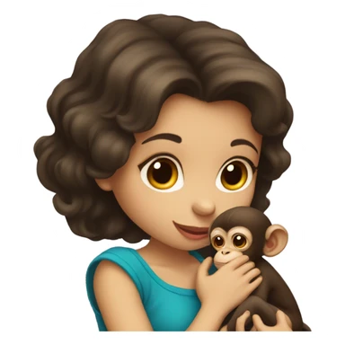 Girl with dark brown hair kissing baby monkey   sticker