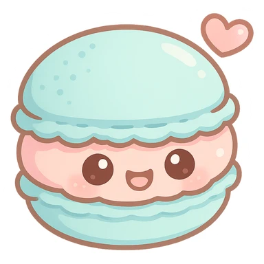 chibi sticker-style macaron with a heart accent, pastel colors, girly, cute and exaggerated sticker