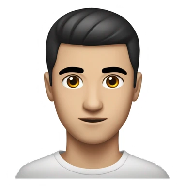 a forward-styled haircut with shaved sides black hair straight, thick black eyebrows, an average nose, and black eyes. teenager 15 years old guy turkish teen runnin sticker