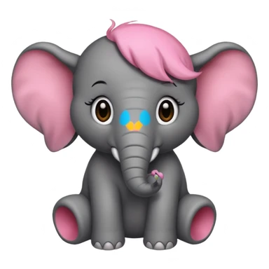 Un bébé éléphant tout rose avec des cheveux noirs sticker