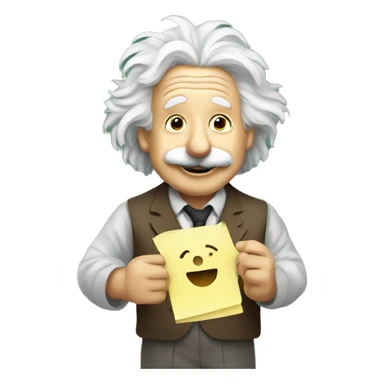 happy albert einstein holding Sticky Note with "New" Written on It in one hand sticker