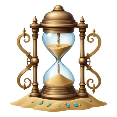 A timekeeping beast with eyes and an hourglass-shaped torso filled with enchanted sand that flows upward instead of down, surrounded by clockwork appendages that tick in rhythm with nearby life forces. sticker