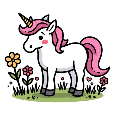 unicorn standing in a field of flowers sticker