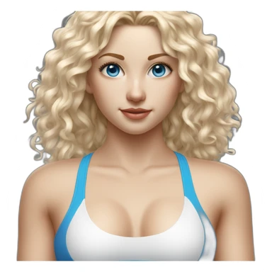 hyperrealist-white-long-curly-blonde-hair-blue-eyes-girl-with-white-sports-bra-tight-swim suit and-sneakers-facing-towards-camera sticker