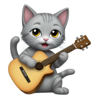 A grey kitten playing the guitar sticker