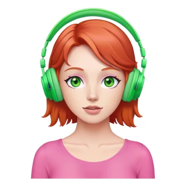 Red head with green eyes listening to music on pink wireless headphones  sticker