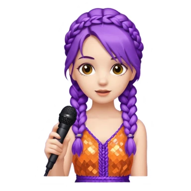 girl in orange blink dress, purple braided hair, holding a mic



















 sticker