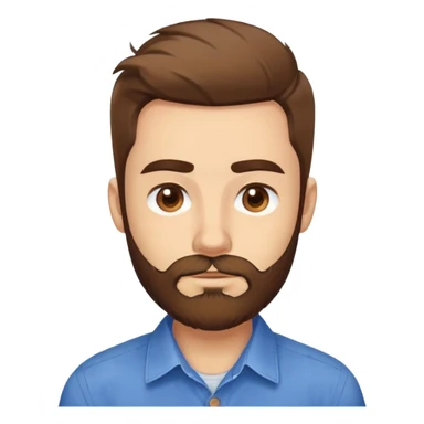 Head portrait of Puerto Rican actor René Monclova. Round face, wide jaw, light complexion. Expressive brown eyes, thick eyebrows. Short brown hair. Unkempt beard, medium length and brown. Friendly expression. Wearing a blue button-up shirt. sticker