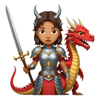 Fierce Latina in armor with a sword next to beheaded dragon sticker