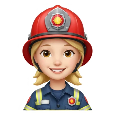 Young girl, firefighter helmet, smiling brightly sticker
