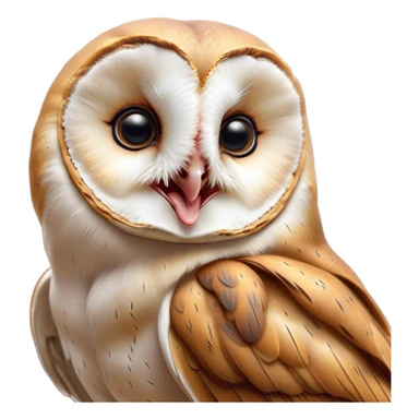 Cinematic Cute Yawning Barn Owl Portrait Emoji, Head tilted slightly with a dramatic, wide-open yawn, showcasing a soft, mottled plumage with subtle brown accents and gently drooping feathers, round amber eyes barely open in drowsy contentment, Simplified yet irresistibly adorable features, highly detailed, glowing with a soft, cozy glow, high shine, relaxed yet expressive, stylized with a touch of nocturnal whimsy, bright and endearing, soft glowing outline, capturing the essence of a sleepy yet affectionate owl, so drowsy it feels like it could glide out of the screen and curl up for a nap! sticker