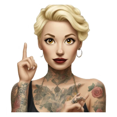 Blonde elegant women, her Body Covered with Tattoos, POINTING YOU with her HAND , Hyper realistic sticker