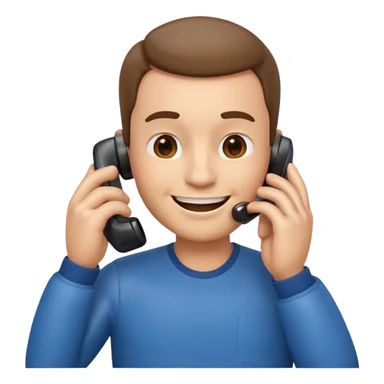 3D emoji style man talking on phone, holding a smartphone to his ear, smiling, rounded face, soft shading, glossy texture, Apple iOS emoji style, clean white background, centered, high detail, sticker style
 sticker