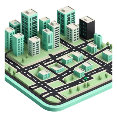 Urbanisme & Aménagement (Urban Planning), 3D technical icon with black and mint green (#B5F4D3), detailed zoning plan with cross-sections and regulatory boundaries sticker