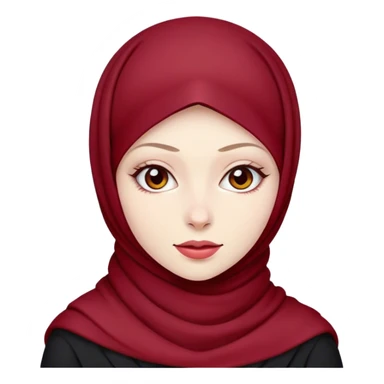 A girl wearing dark red hijab with pale skin sticker