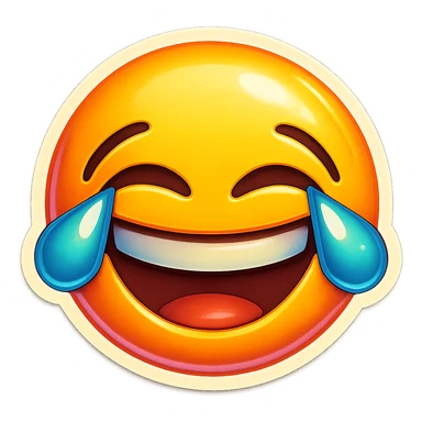 A laughing to tears emoji sticker in retro stickers style, with a vintage design and bright colors sticker