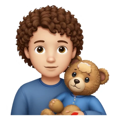 curly hair boy with bear  sticker